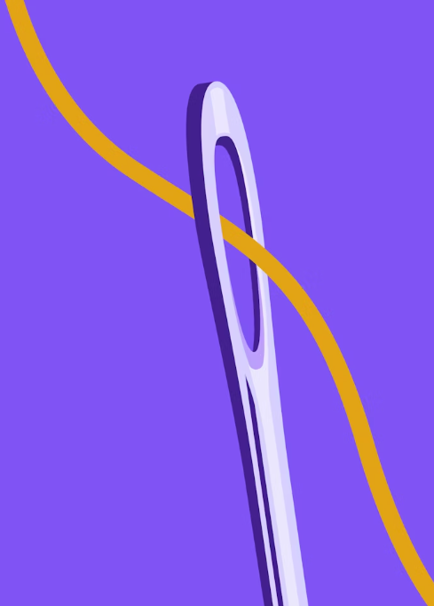 thread and needle with violet background